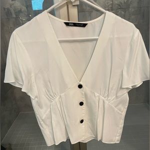 Zara white blouse with black buttons